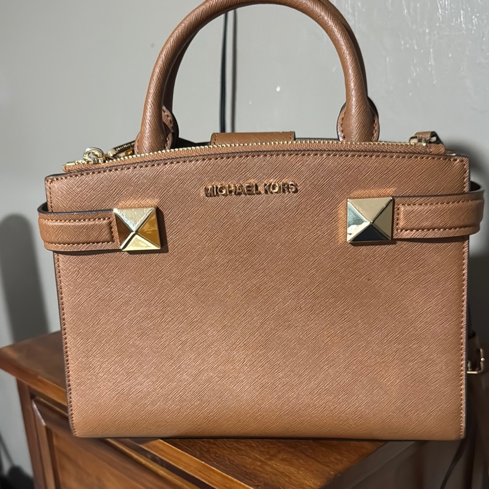 Michael Kors Tan Satchel with Gold Accents